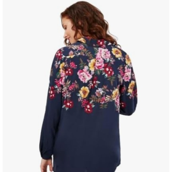 Joules‎ Elvina Floral Button Up Blouse Patch Pockets Navy Border Size 8 - Picture 4 of 8